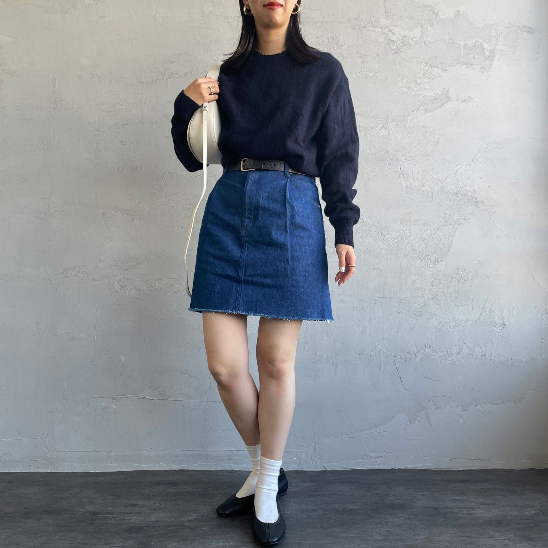 Americana × JEANS FACTORY [アメリカーナ × ジーンズファクトリー] 別注 カットオフデニムミニスカート [ASO-721-JF] LTﾌﾞﾙｰ &&モデル身長：163cm 着用サイズ：S&&