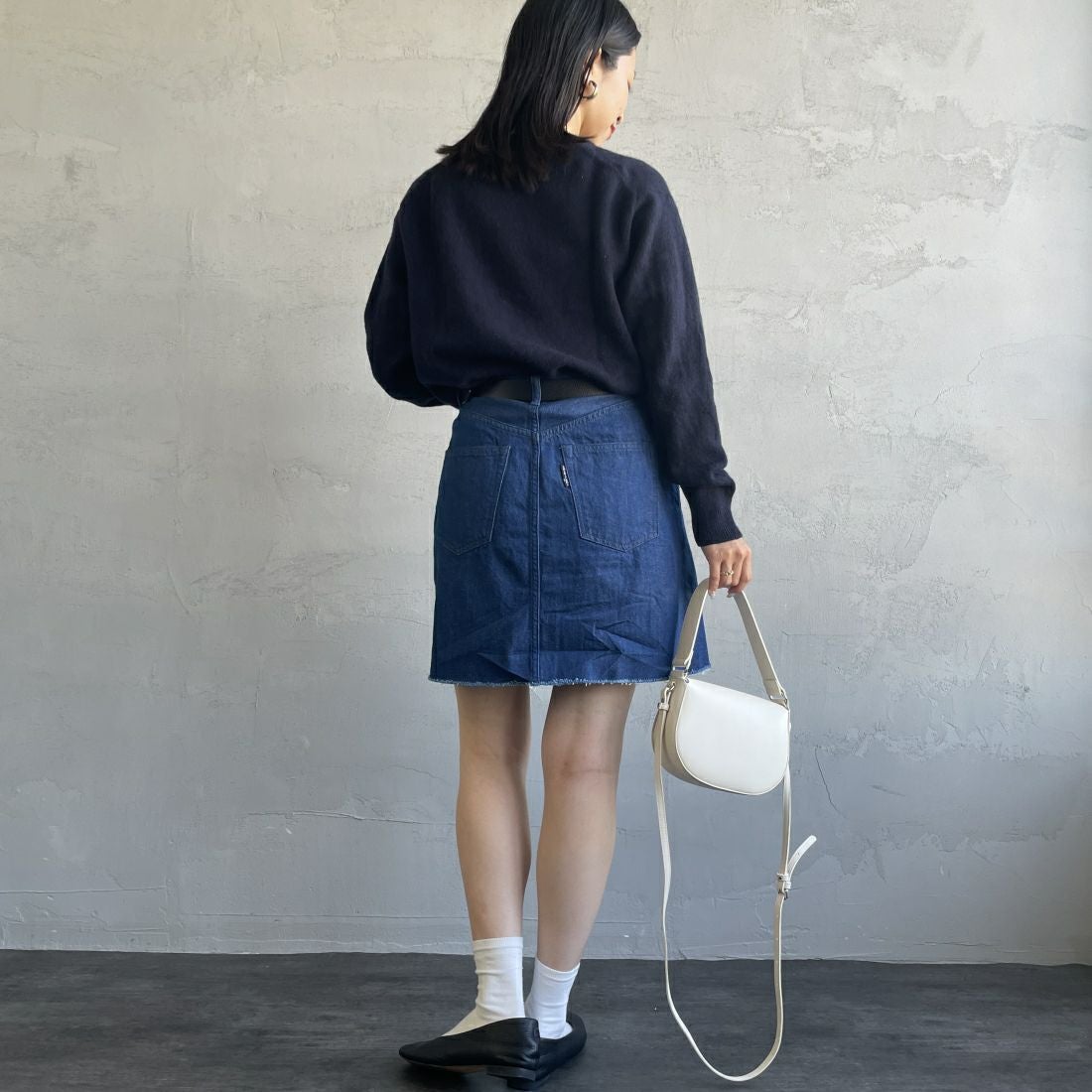 Americana × JEANS FACTORY [アメリカーナ × ジーンズファクトリー] 別注 カットオフデニムミニスカート [ASO-721-JF] LTﾌﾞﾙｰ &&モデル身長：163cm 着用サイズ：S&&