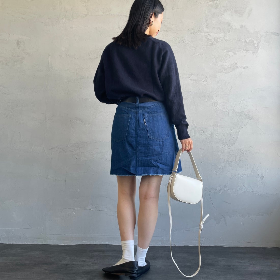 Americana × JEANS FACTORY [アメリカーナ × ジーンズファクトリー] 別注 カットオフデニムミニスカート [ASO-721-JF] LTﾌﾞﾙｰ &&モデル身長：163cm 着用サイズ：S&&
