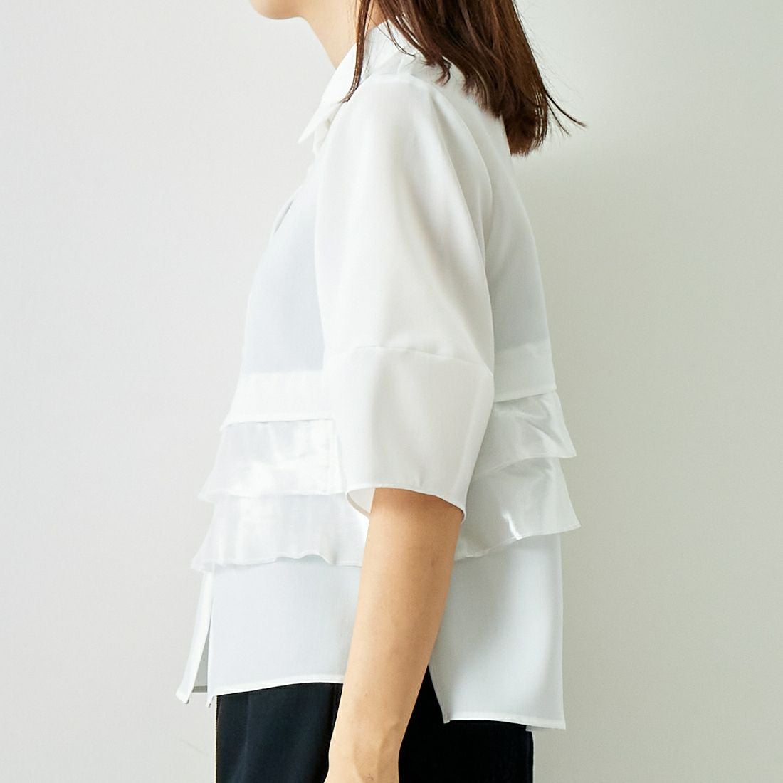 Jeans Factory Clothes [ジーンズファクトリークローズ] グロッシーペプラムシャツブラウス [7643383] OFF WHITE