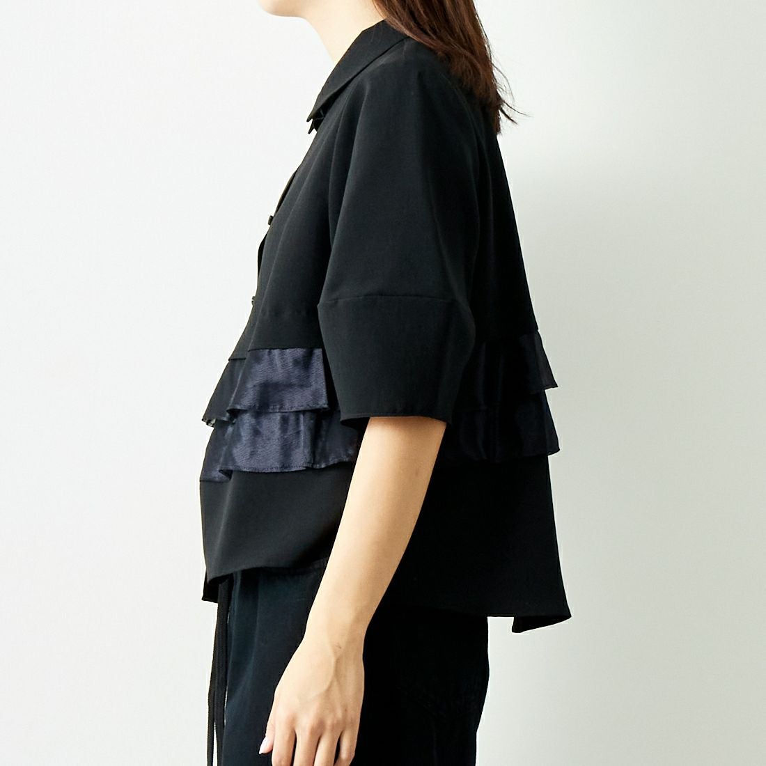 Jeans Factory Clothes [ジーンズファクトリークローズ] グロッシーペプラムシャツブラウス [7643383] BLACK