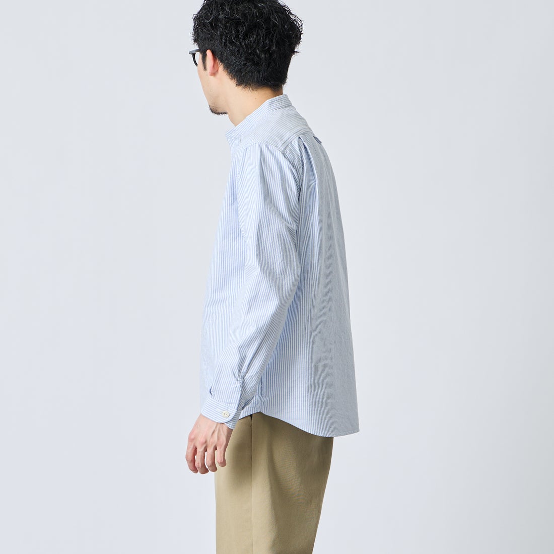 DANTON [ダントン] オックスフォード バンドカラーシャツ [DT-B0280OXP] SAX/WHT ST &&モデル身長：168cm 着用サイズ：38&&