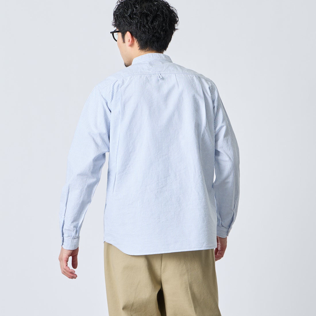 DANTON [ダントン] オックスフォード バンドカラーシャツ [DT-B0280OXP] SAX/WHT ST &&モデル身長：168cm 着用サイズ：38&&