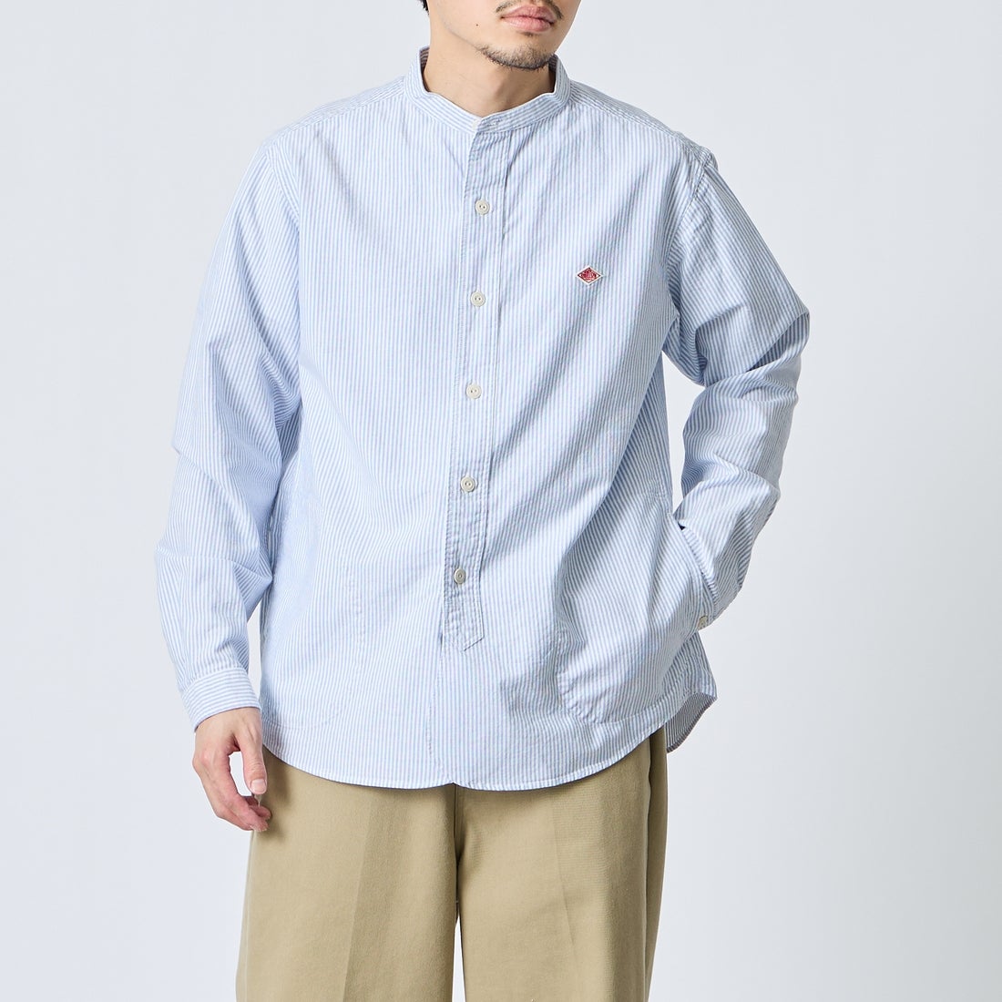 DANTON [ダントン] オックスフォード バンドカラーシャツ [DT-B0280OXP] SAX/WHT ST &&モデル身長：168cm 着用サイズ：40&&