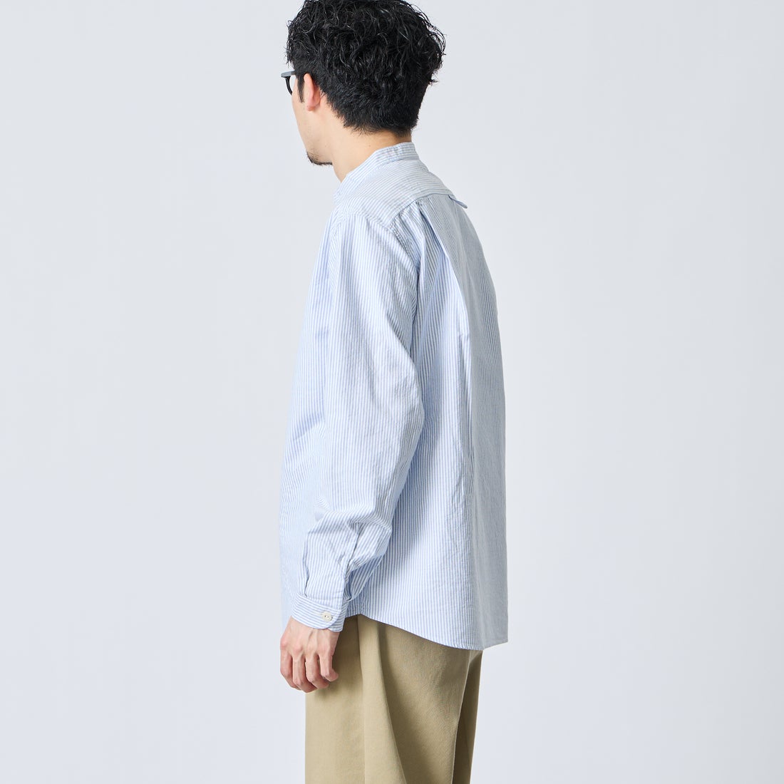 DANTON [ダントン] オックスフォード バンドカラーシャツ [DT-B0280OXP] SAX/WHT ST &&モデル身長：168cm 着用サイズ：40&&