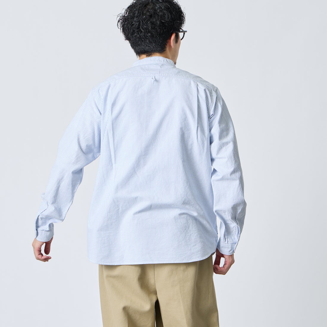 DANTON [ダントン] オックスフォード バンドカラーシャツ [DT-B0280OXP] SAX/WHT ST &&モデル身長：168cm 着用サイズ：40&&