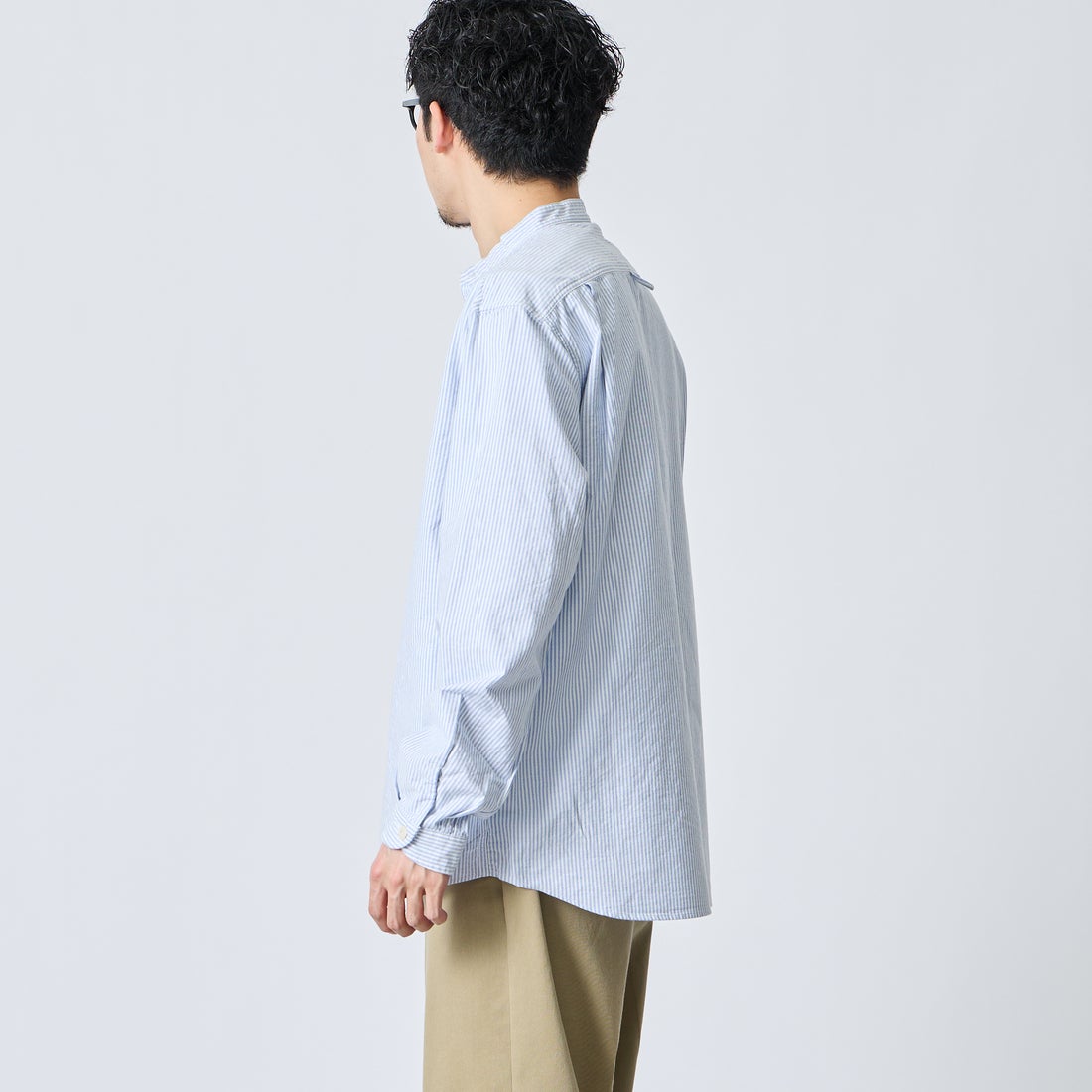 DANTON [ダントン] オックスフォード バンドカラーシャツ [DT-B0280OXP] SAX/WHT ST &&モデル身長：168cm 着用サイズ：42&&