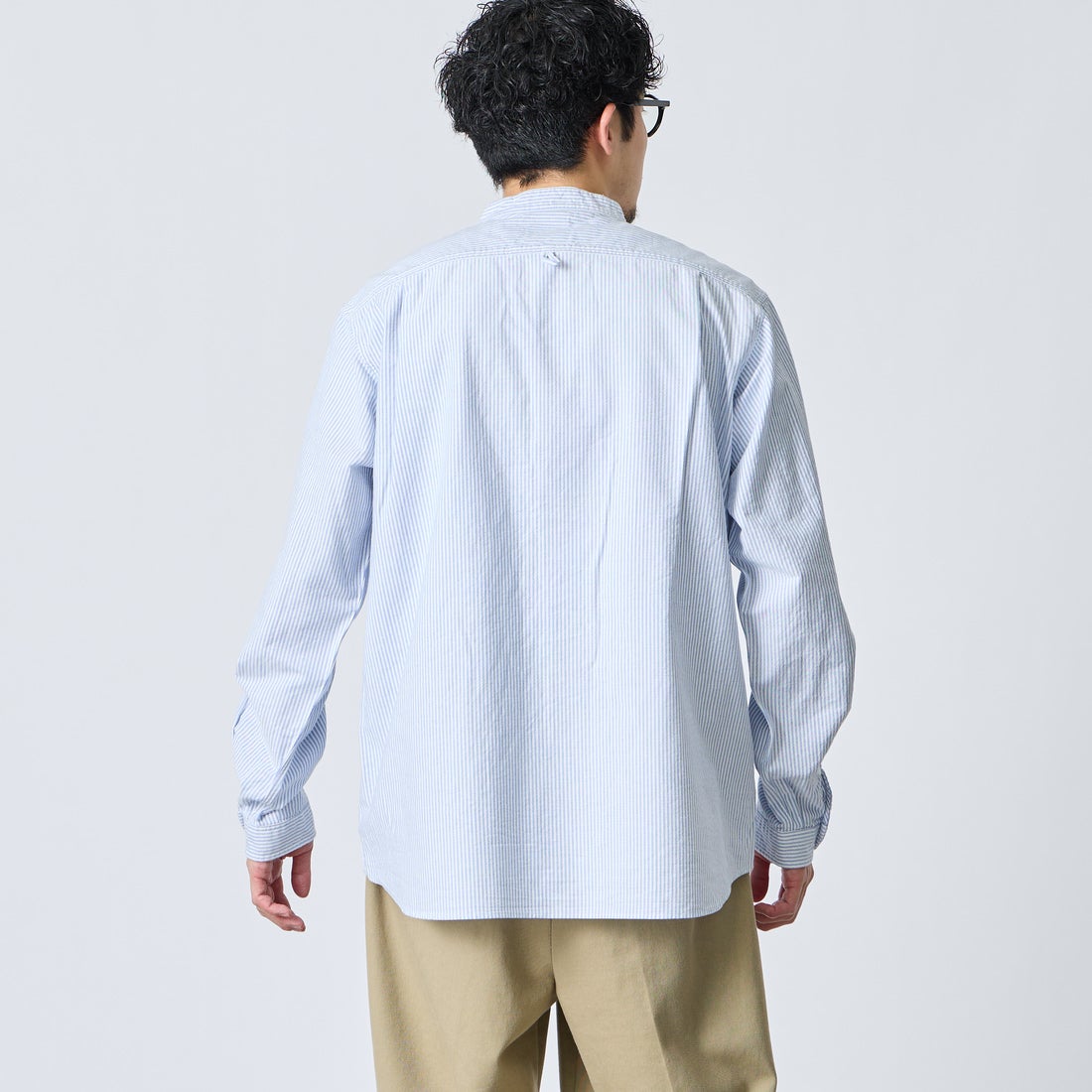 DANTON [ダントン] オックスフォード バンドカラーシャツ [DT-B0280OXP] SAX/WHT ST &&モデル身長：168cm 着用サイズ：42&&