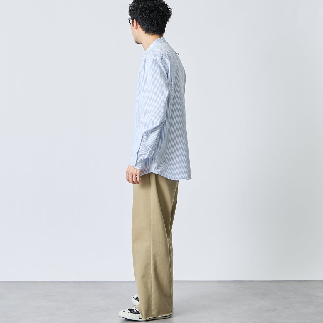 DANTON [ダントン] オックスフォード バンドカラーシャツ [DT-B0280OXP] SAX/WHT ST &&モデル身長：168cm 着用サイズ：42&&