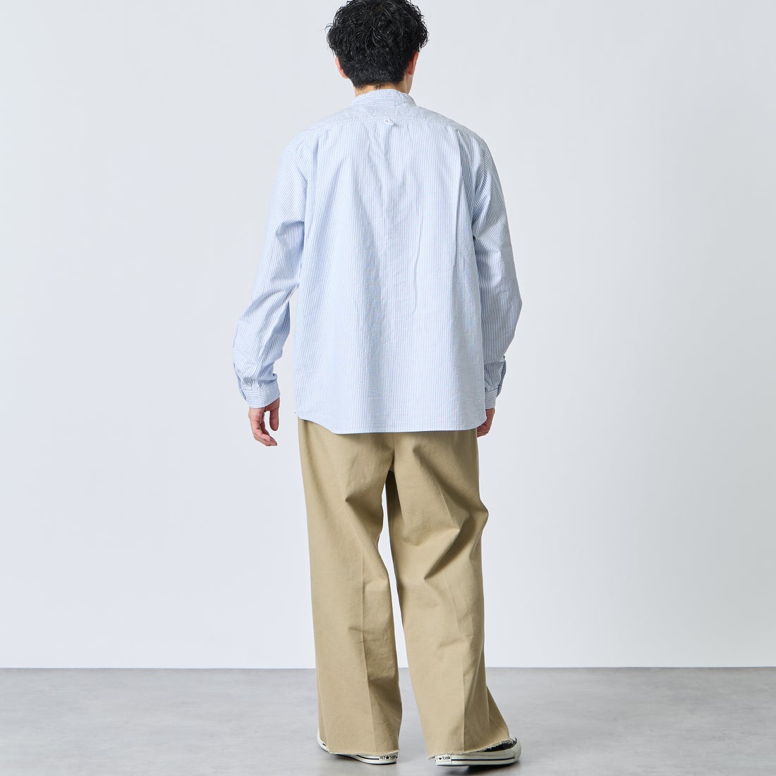 DANTON [ダントン] オックスフォード バンドカラーシャツ [DT-B0280OXP] SAX/WHT ST &&モデル身長：168cm 着用サイズ：42&&