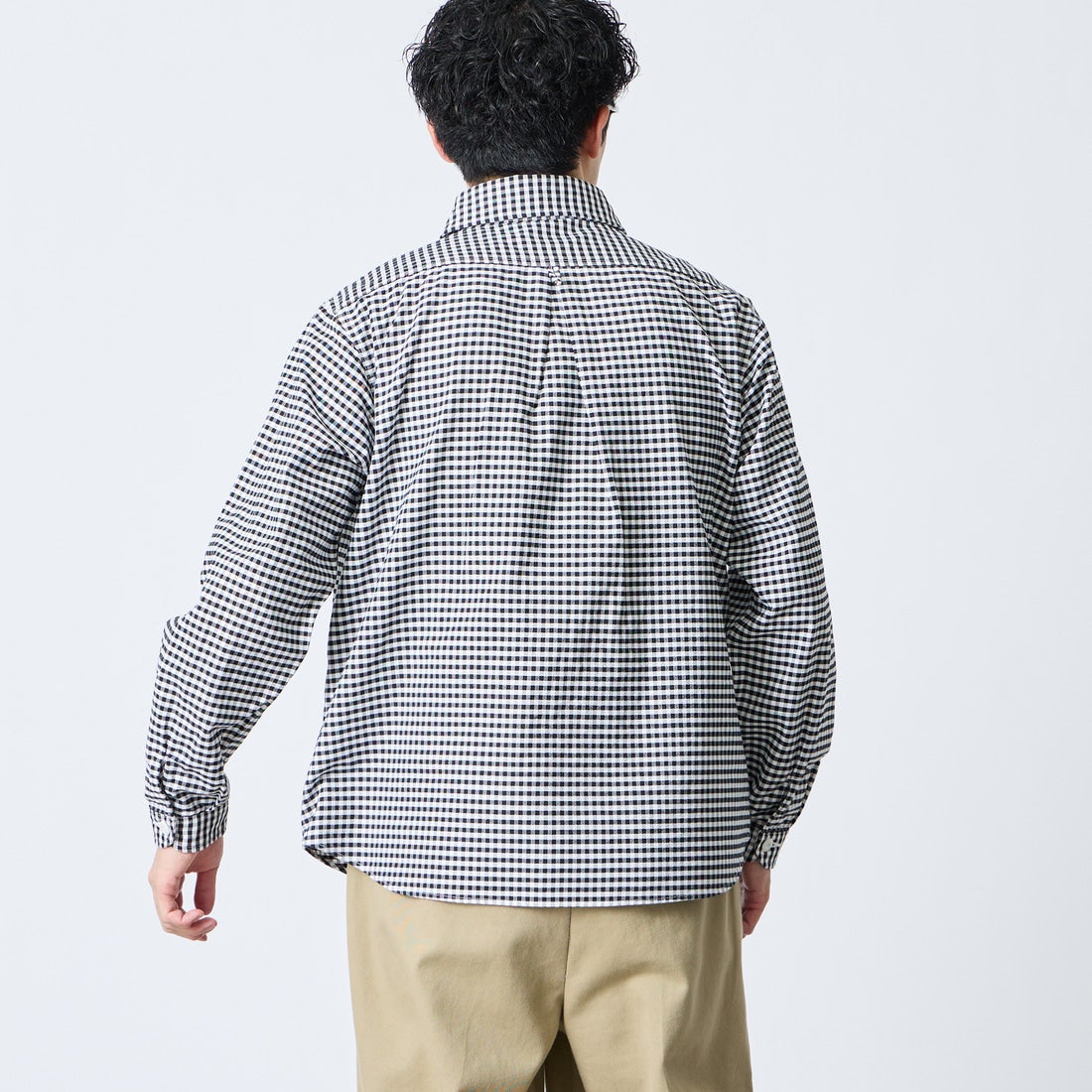DANTON [ダントン] オックスフォード ラウンドカラーシャツ [DT-B0282OXP] BK/WH GNGM &&モデル身長：168cm 着用サイズ：38&&