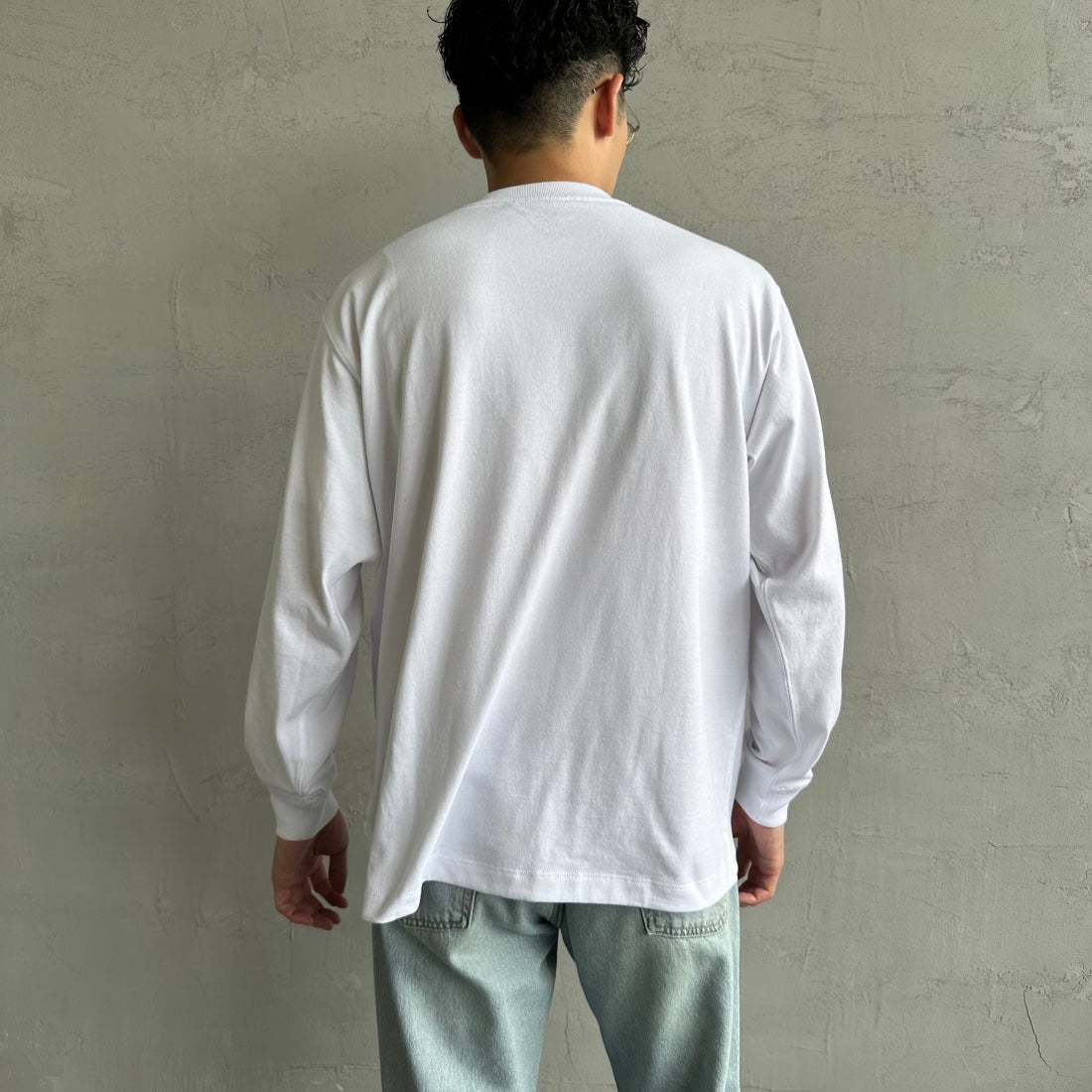 DANTON [ダントン] プレーン ロングスリーブTシャツ [DT-C0200TCB] WHITE&&モデル身長：168cm 着用サイズ：S&&