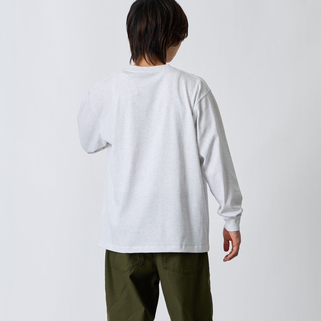 DANTON [ダントン] プレーン ロングスリーブTシャツ [DT-C0200TCB] HEATHER WH &&モデル身長：177cm 着用サイズ：L&&