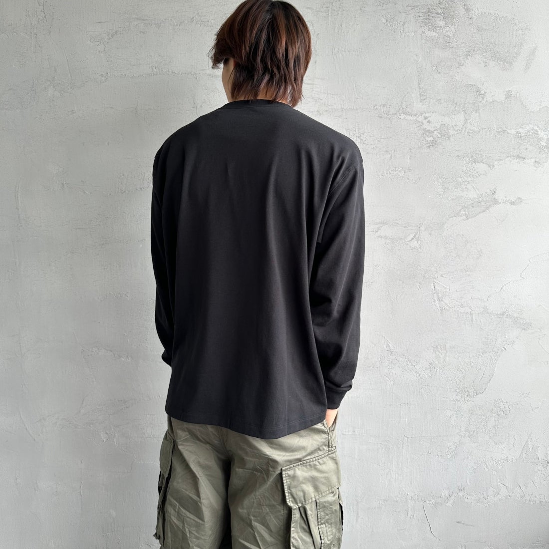 DANTON [ダントン] プレーン ロングスリーブTシャツ [DT-C0200TCB] BLACK&&モデル身長：179cm 着用サイズ：L&&