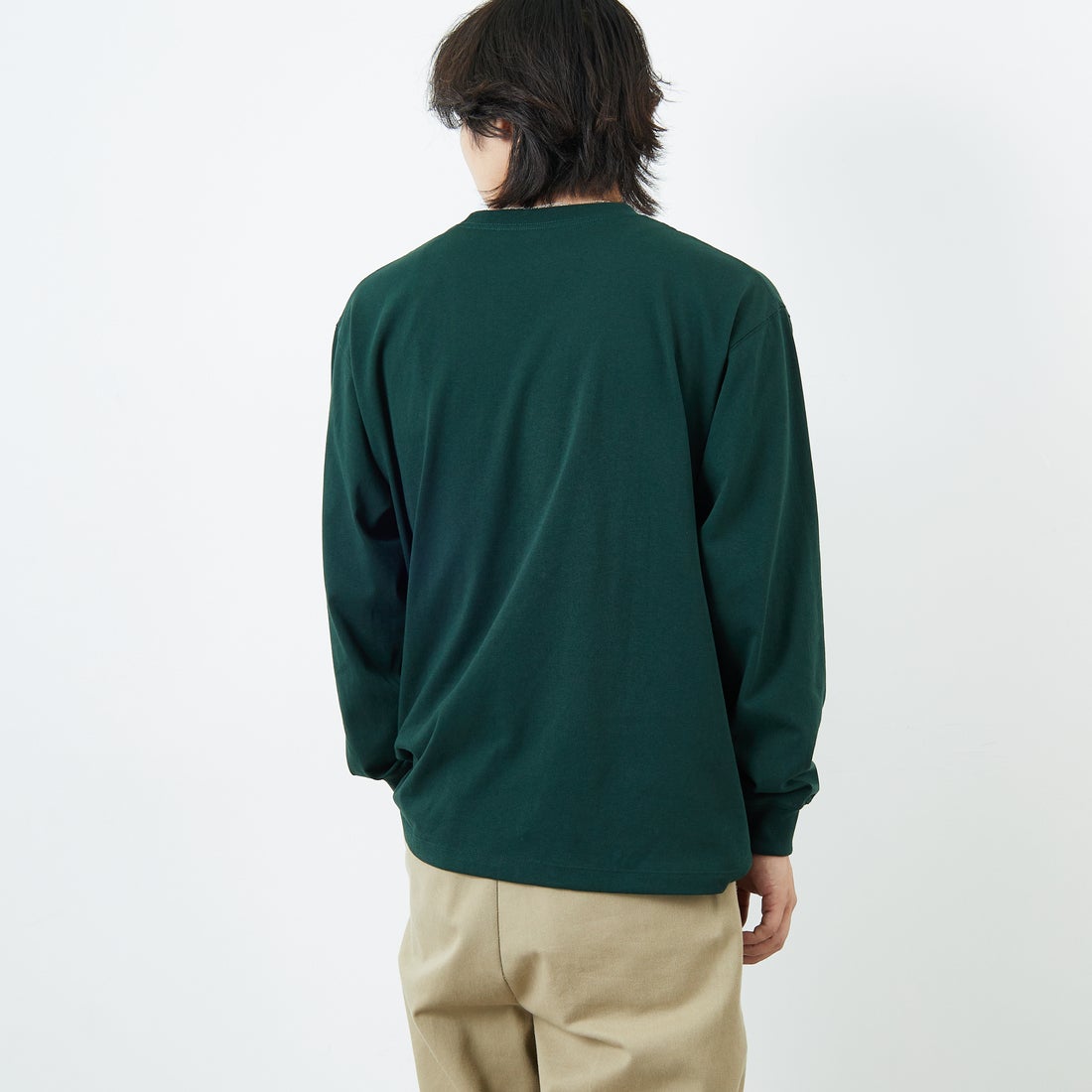 DANTON [ダントン] プレーン ロングスリーブTシャツ [DT-C0200TCB] DARK GREEN &&モデル身長：179cm 着用サイズ：L&&