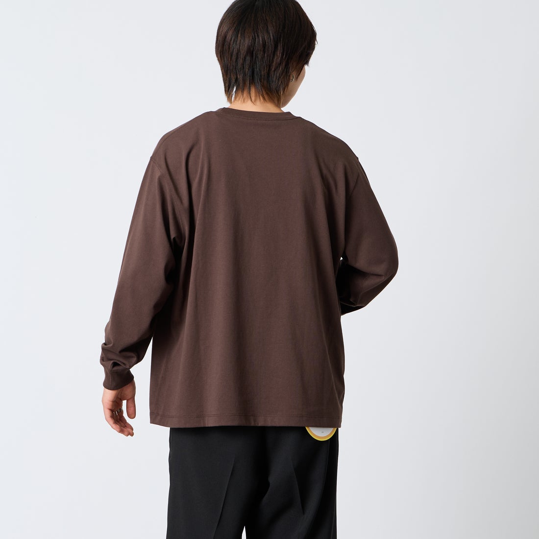 DANTON [ダントン] プレーン ロングスリーブTシャツ [DT-C0200TCB] BROWN &&モデル身長：177cm 着用サイズ：L&&