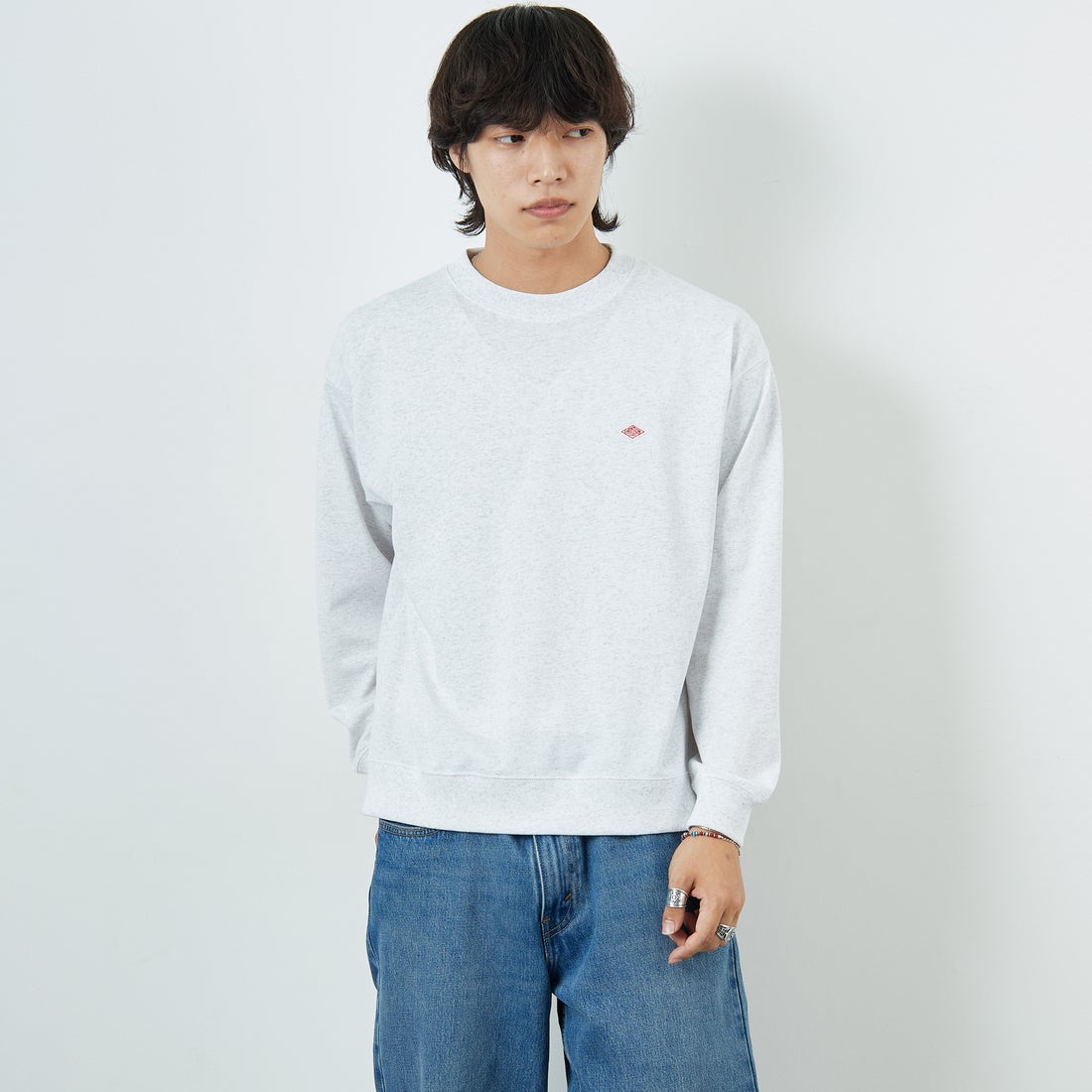 DANTON [ダントン] ソリッド スウェットTシャツ [DT-C0204TCB] HEATHER WH &&モデル身長：179cm 着用サイズ：M&&