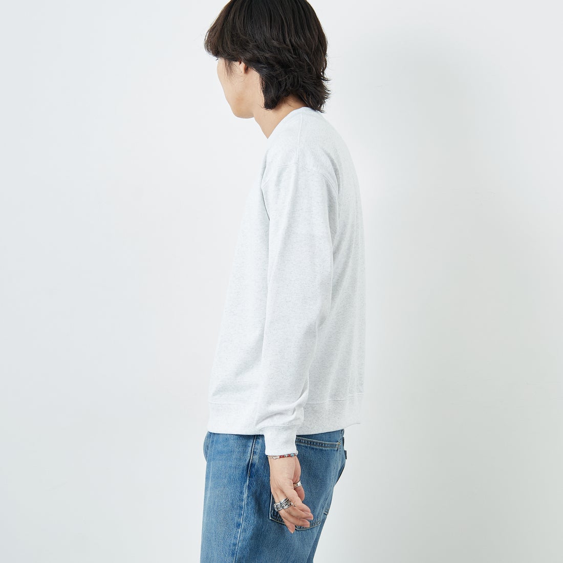 DANTON [ダントン] ソリッド スウェットTシャツ [DT-C0204TCB] HEATHER WH &&モデル身長：179cm 着用サイズ：M&&