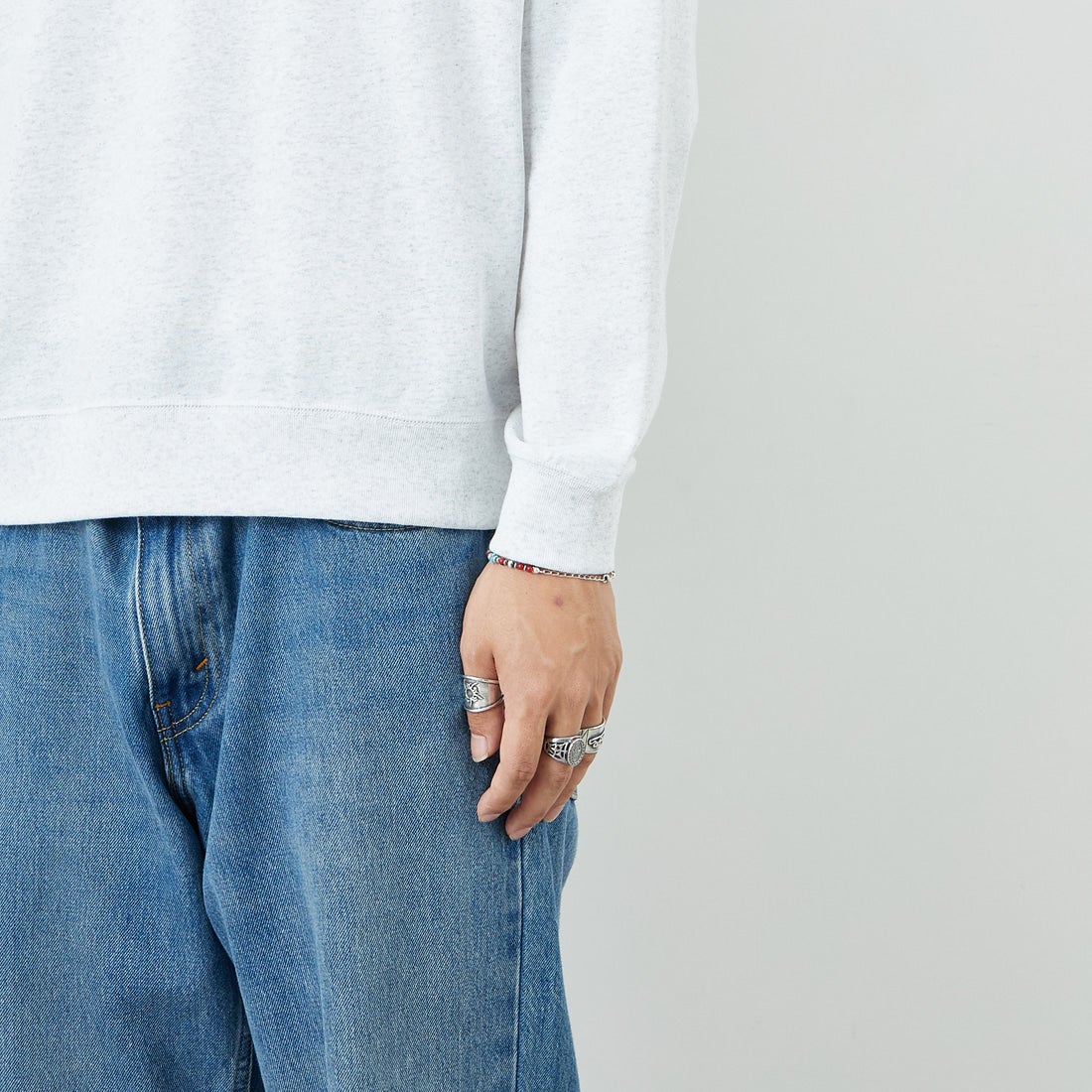 DANTON [ダントン] ソリッド スウェットTシャツ [DT-C0204TCB] HEATHER WH &&モデル身長：179cm 着用サイズ：M&&