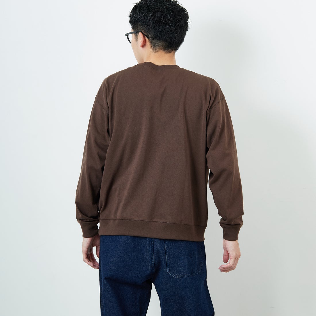DANTON [ダントン] ソリッド スウェットTシャツ [DT-C0204TCB] DARK BROWN &&モデル身長：168cm 着用サイズ：S&&