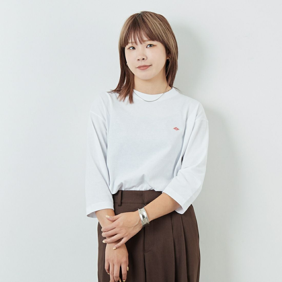 DANTON [ダントン] ソリッド クルーネックプルオーバー [DT-C0131TCB] WHITE &&モデル身長：167cm 着用サイズ：S&&