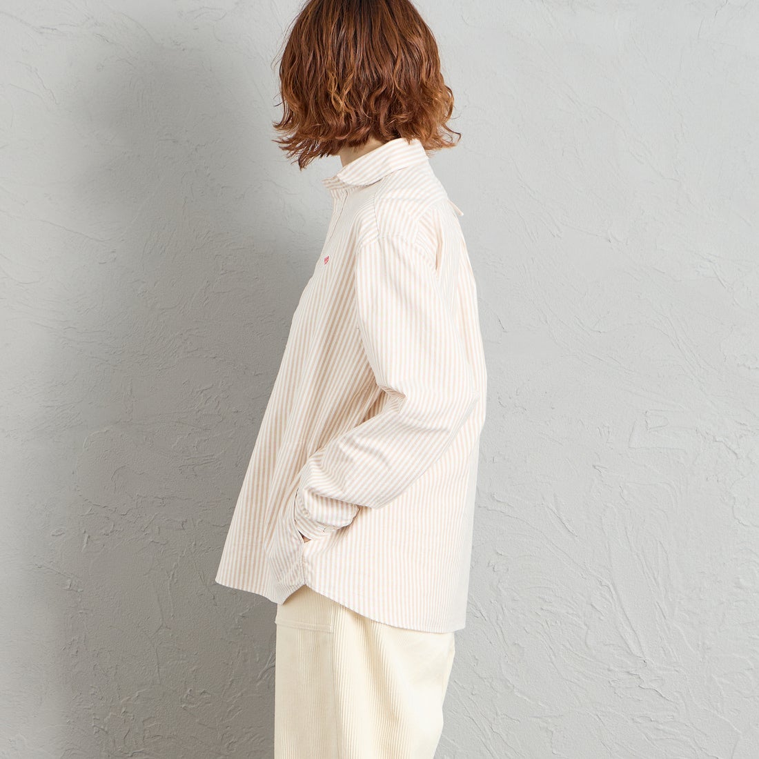 DANTON [ダントン] ラウンドカラー オックスフォードシャツ [DT-B0281OXP] BEG/WHT ST &&モデル身長：158cm 着用サイズ：38&&