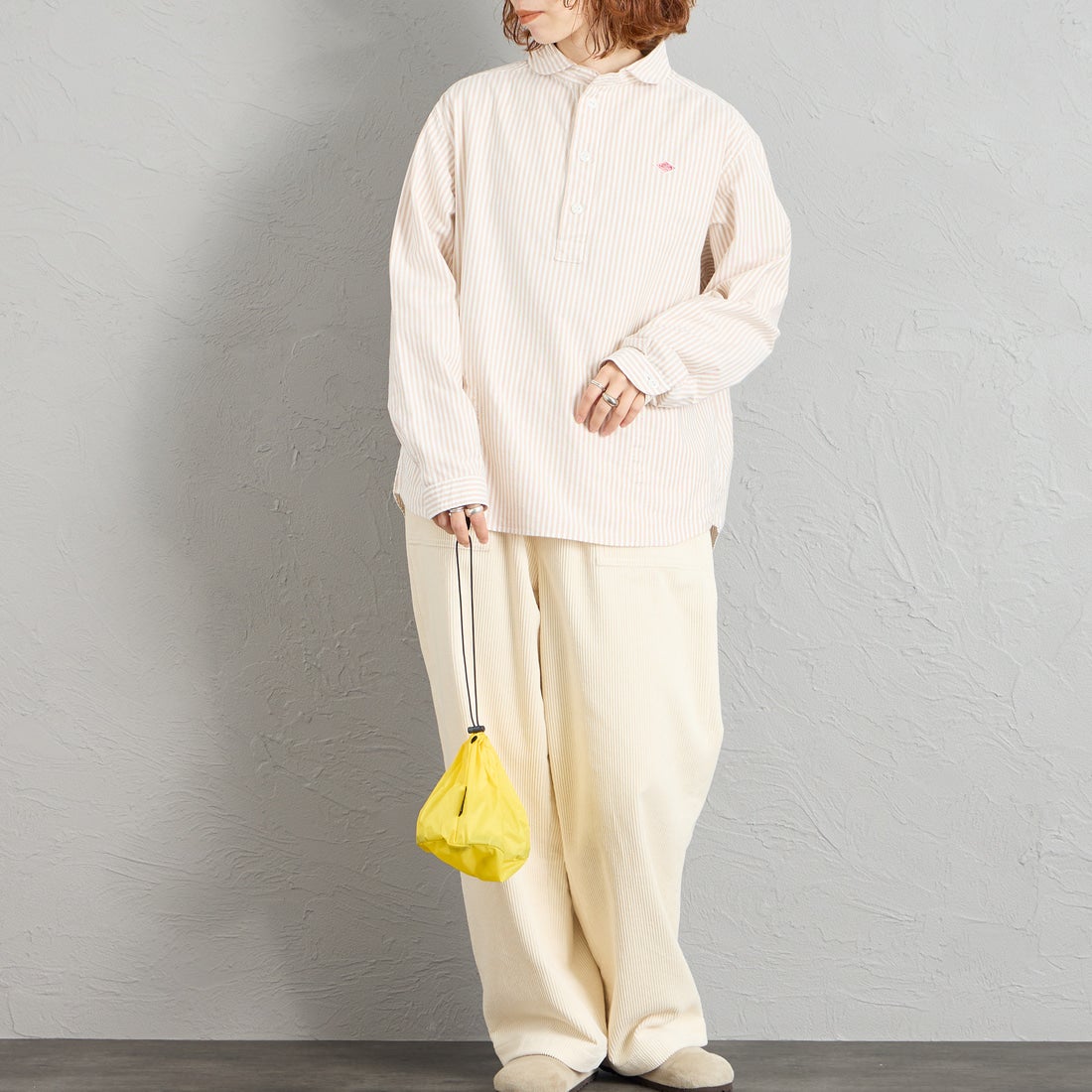 DANTON [ダントン] ラウンドカラー オックスフォードシャツ [DT-B0281OXP] BEG/WHT ST &&モデル身長：158cm 着用サイズ：38&&