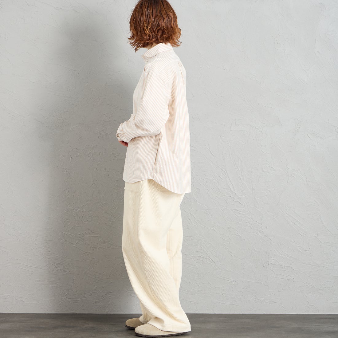 DANTON [ダントン] ラウンドカラー オックスフォードシャツ [DT-B0281OXP] BEG/WHT ST &&モデル身長：158cm 着用サイズ：38&&