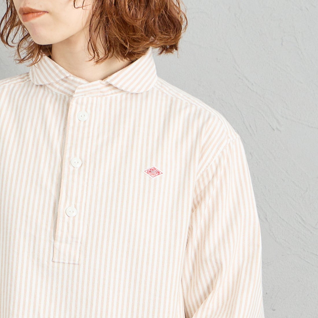 DANTON [ダントン] ラウンドカラー オックスフォードシャツ [DT-B0281OXP] BEG/WHT ST &&モデル身長：158cm 着用サイズ：36&&