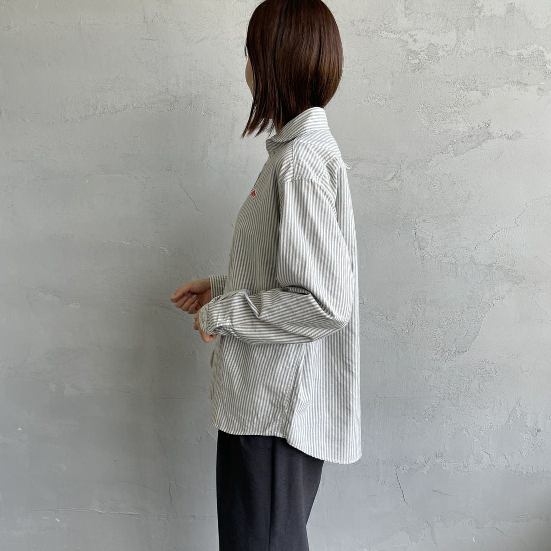 DANTON [ダントン] ラウンドカラー オックスフォードシャツ [DT-B0281OXP] NVY/ECR ST &&モデル身長：159cm 着用サイズ：38&&