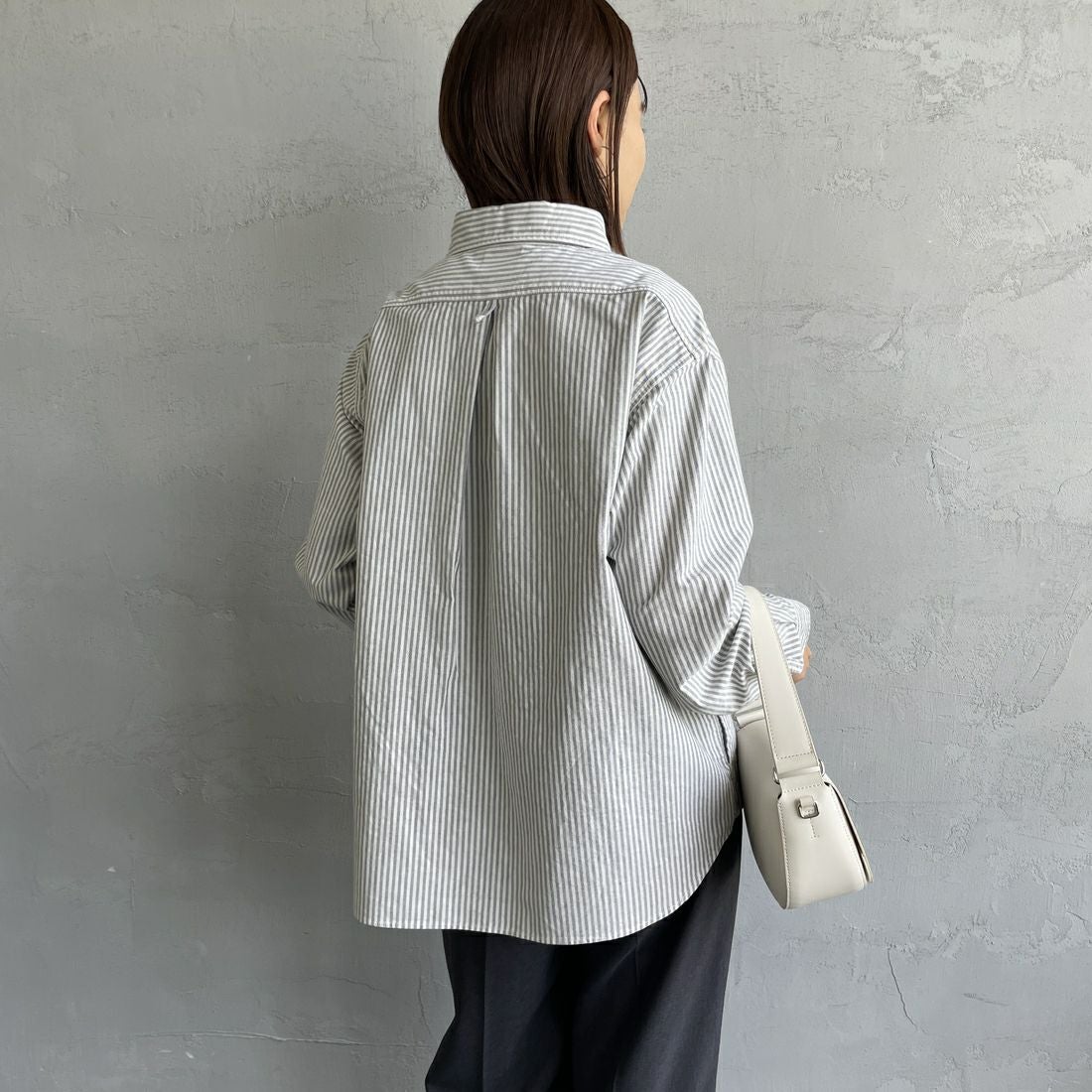 DANTON [ダントン] ラウンドカラー オックスフォードシャツ [DT-B0281OXP] NVY/ECR ST &&モデル身長：159cm 着用サイズ：38&&