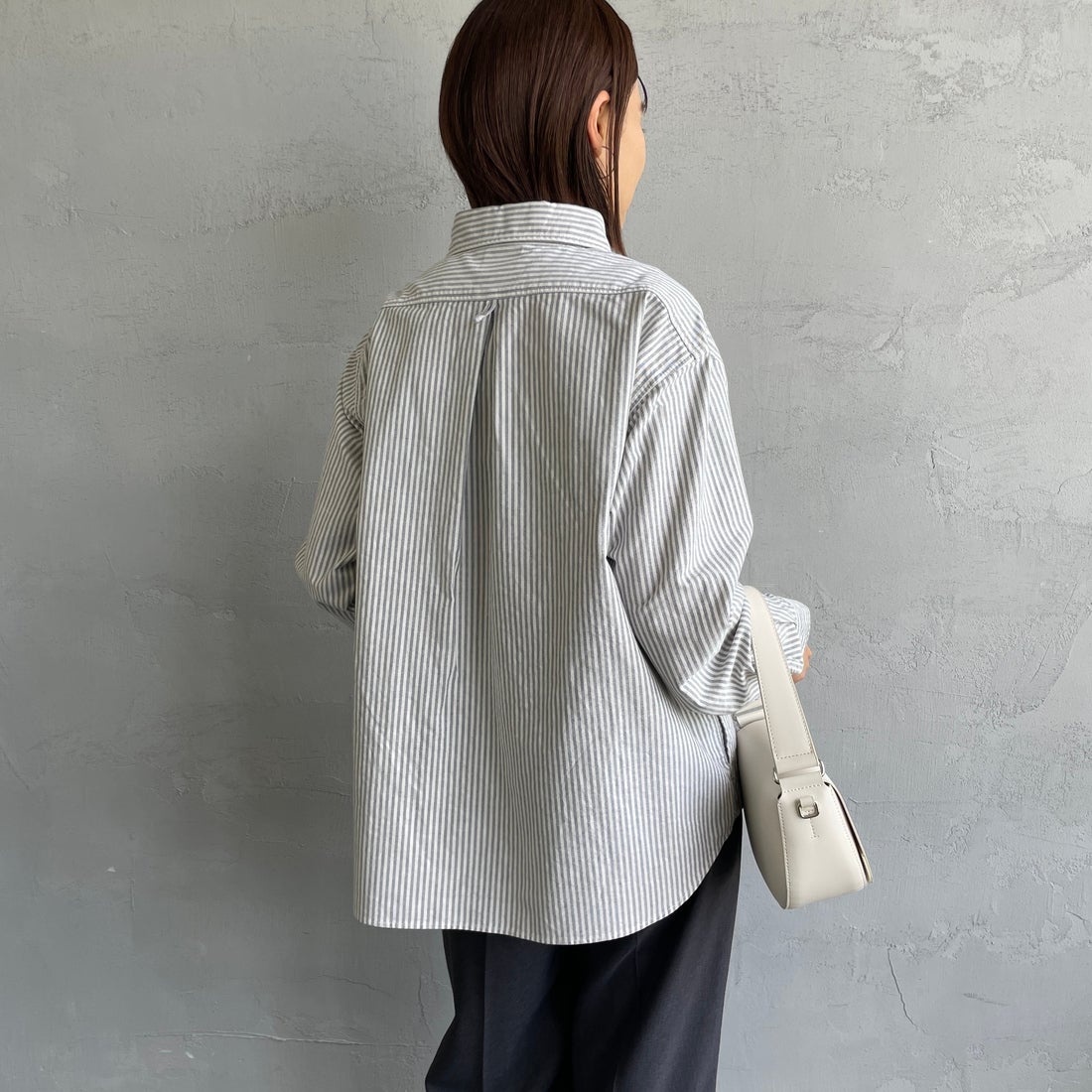 DANTON [ダントン] ラウンドカラー オックスフォードシャツ [DT-B0281OXP] NVY/ECR ST &&モデル身長：159cm 着用サイズ：38&&