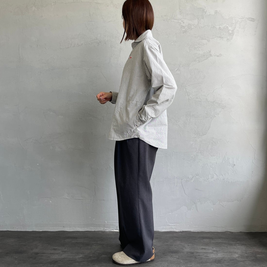 DANTON [ダントン] ラウンドカラー オックスフォードシャツ [DT-B0281OXP] NVY/ECR ST &&モデル身長：159cm 着用サイズ：38&&