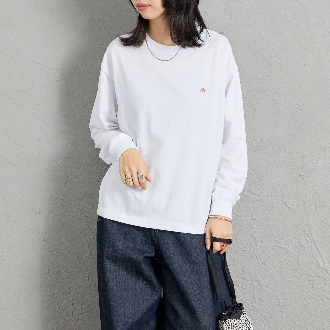 DANTON [ダントン] ソリッド ロングスリーブTシャツ [DT-C0269TCB] WHITE  &&モデル身長：162cm 着用サイズ：S&&