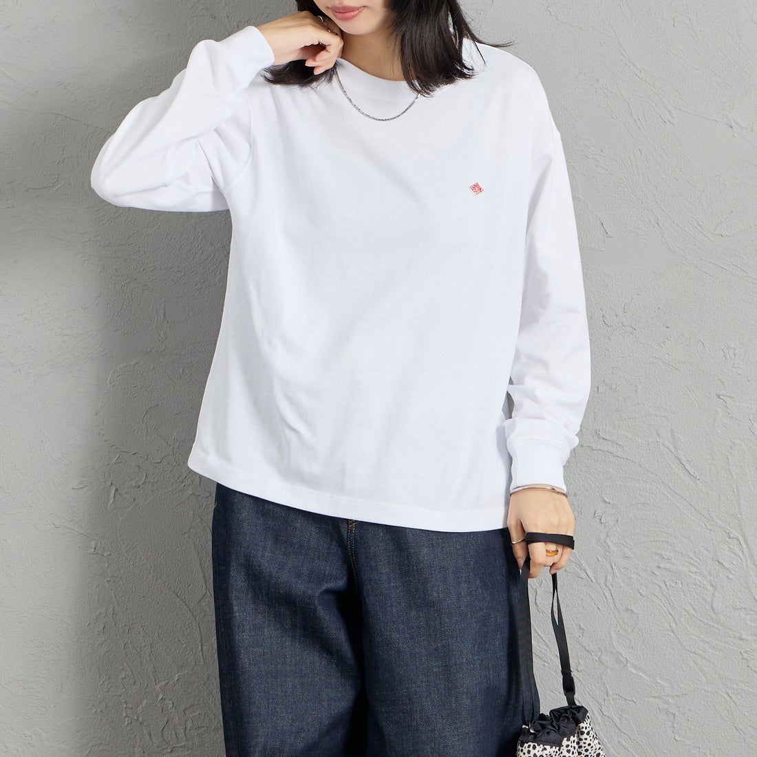 DANTON [ダントン] ソリッド ロングスリーブTシャツ [DT-C0269TCB] WHITE  &&モデル身長：162cm 着用サイズ：S&&