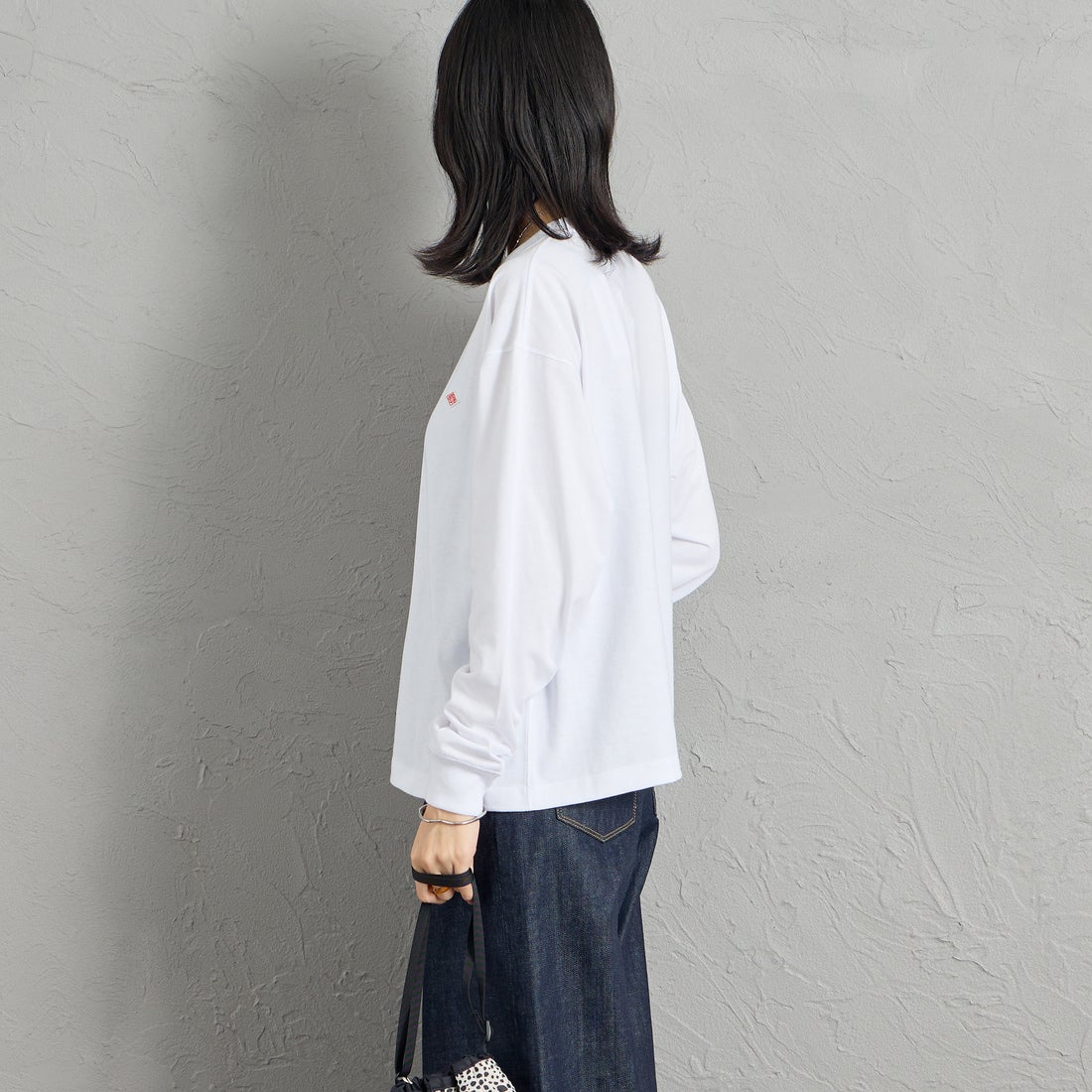 DANTON [ダントン] ソリッド ロングスリーブTシャツ [DT-C0269TCB] WHITE  &&モデル身長：162cm 着用サイズ：S&&