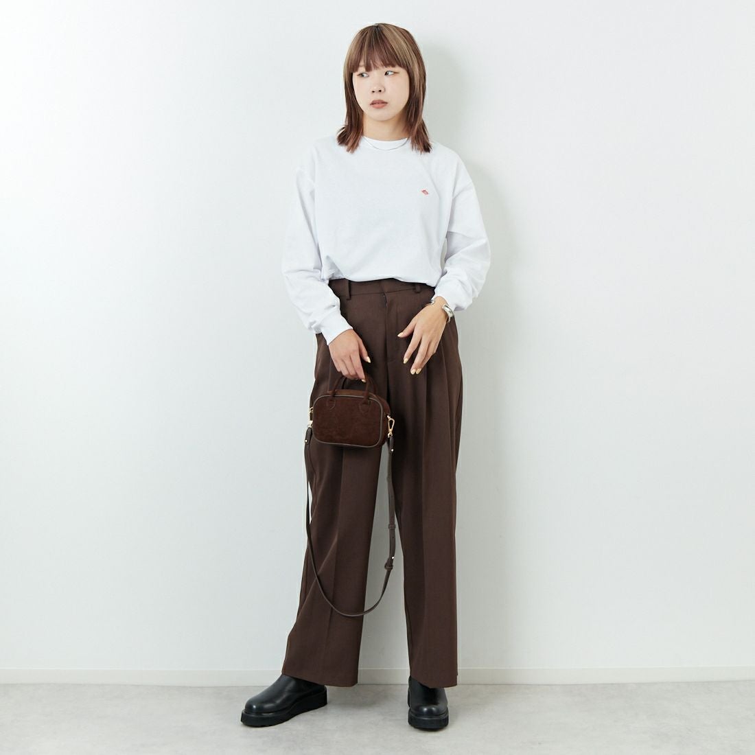 DANTON [ダントン] ソリッド ロングスリーブTシャツ [DT-C0269TCB] WHITE&&モデル身長：167cm 着用サイズ：S&&