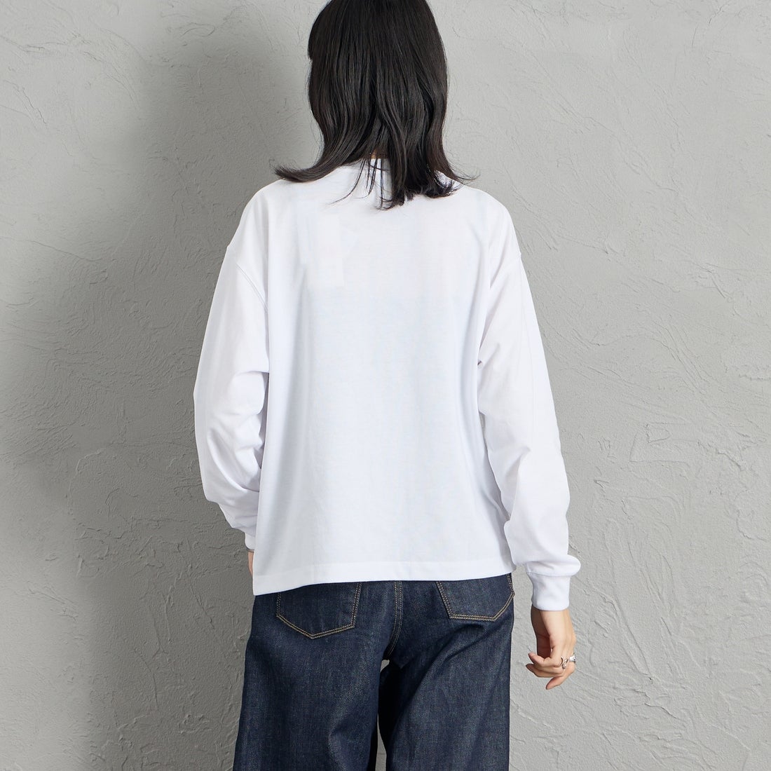 DANTON [ダントン] ソリッド ロングスリーブTシャツ [DT-C0269TCB] WHITE  &&モデル身長：162cm 着用サイズ：S&&