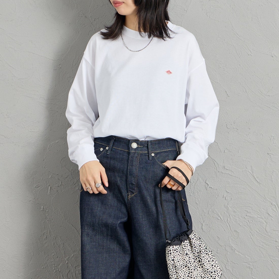 DANTON [ダントン] ソリッド ロングスリーブTシャツ [DT-C0269TCB] WHITE  &&モデル身長：162cm 着用サイズ：S&&