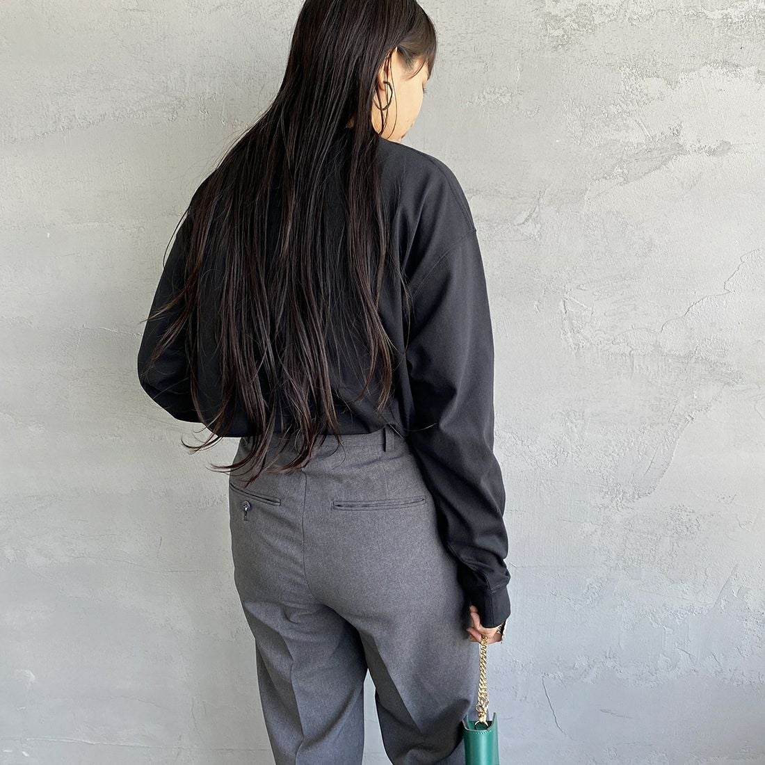 DANTON [ダントン] ソリッド ロングスリーブTシャツ [DT-C0269TCB] BLACK&&モデル身長：156cm 着用サイズ：S&&