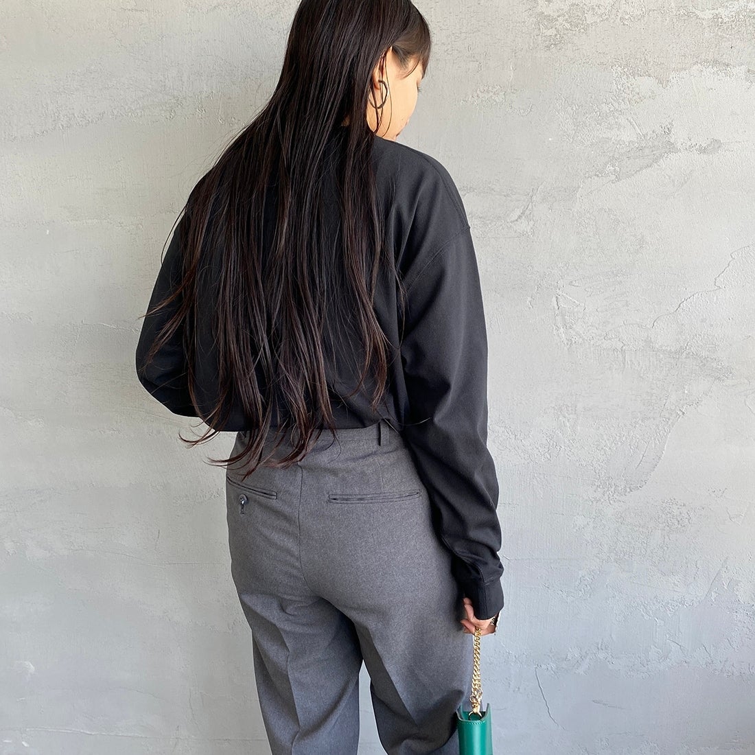 DANTON [ダントン] ソリッド ロングスリーブTシャツ [DT-C0269TCB] BLACK&&モデル身長：156cm 着用サイズ：S&&