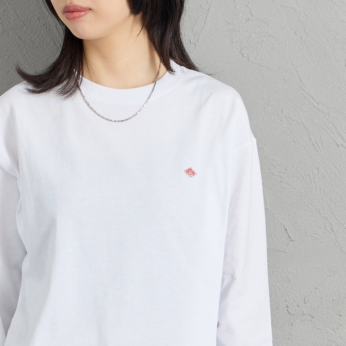 DANTON [ダントン] ソリッド ロングスリーブTシャツ [DT-C0269TCB] WHITE  &&モデル身長：162cm 着用サイズ：S&&