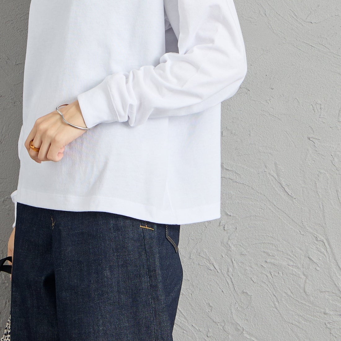 DANTON [ダントン] ソリッド ロングスリーブTシャツ [DT-C0269TCB] WHITE  &&モデル身長：162cm 着用サイズ：S&&