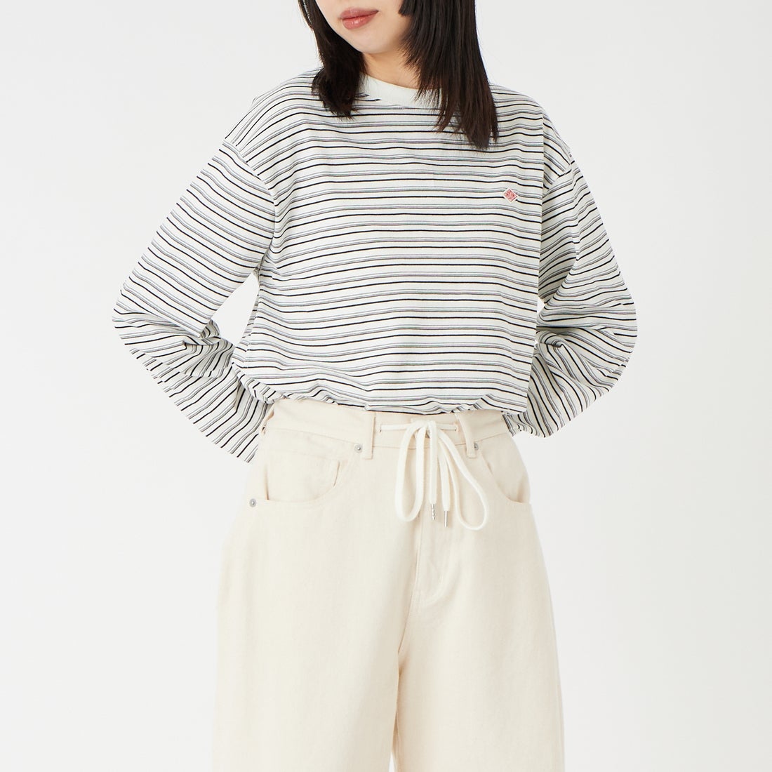 DANTON [ダントン] ボーダー ロングスリーブTシャツ [DT-C0269TCB] ECR/BLK ML &&モデル身長：162cm 着用サイズ：XS&&