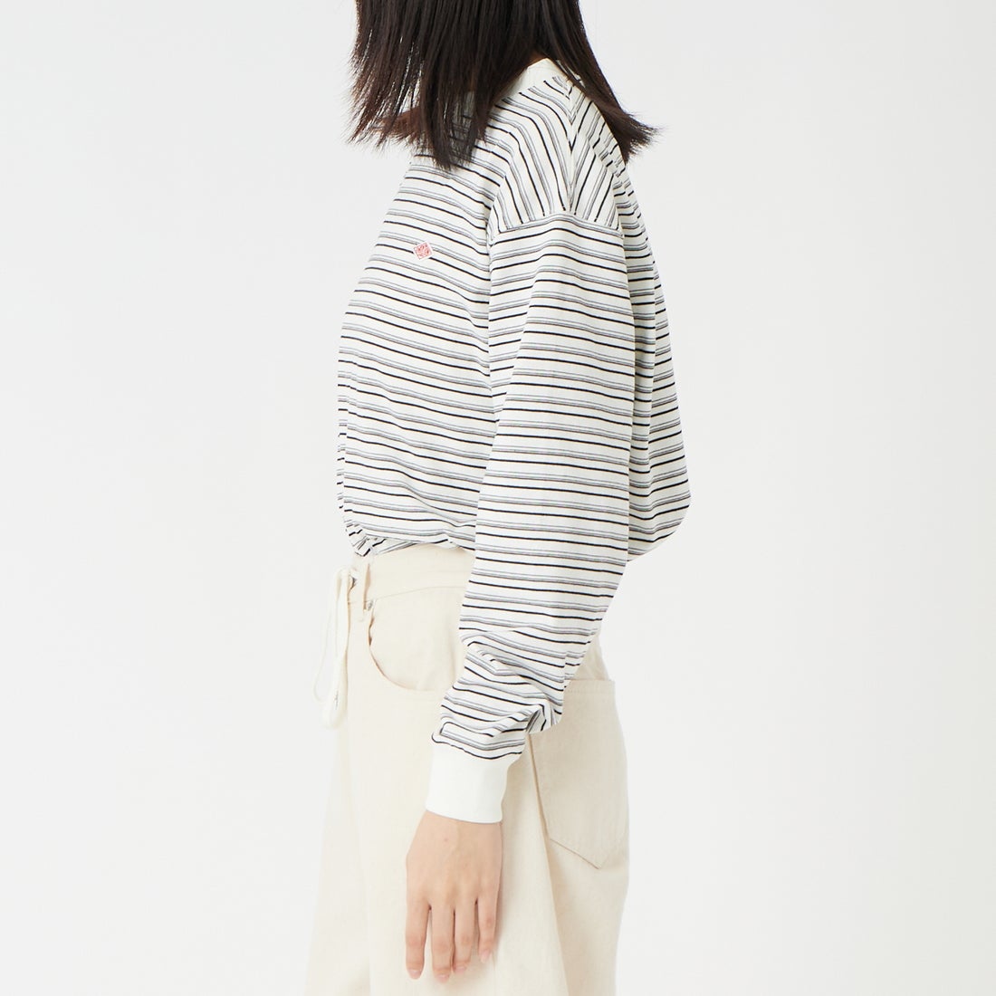 DANTON [ダントン] ボーダー ロングスリーブTシャツ [DT-C0269TCB] ECR/BLK ML &&モデル身長：162cm 着用サイズ：XS&&