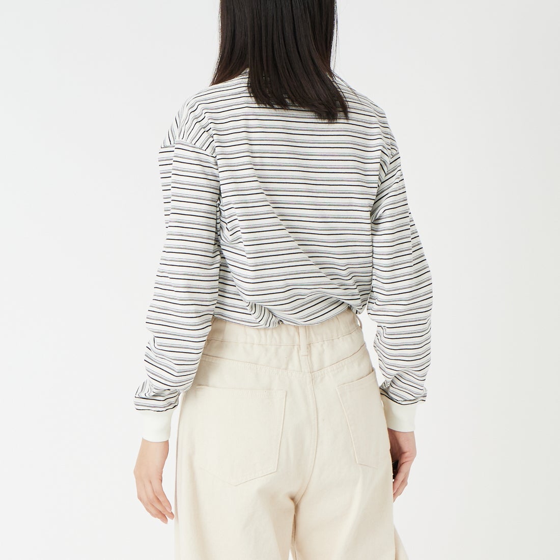 DANTON [ダントン] ボーダー ロングスリーブTシャツ [DT-C0269TCB] ECR/BLK ML &&モデル身長：162cm 着用サイズ：XS&&
