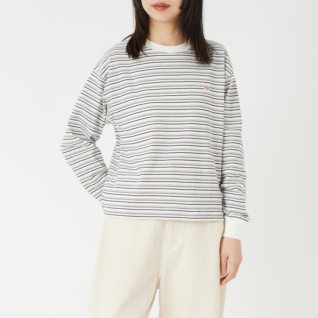 DANTON [ダントン] ボーダー ロングスリーブTシャツ [DT-C0269TCB] ECR/BLK ML &&モデル身長：162cm 着用サイズ：XS&&