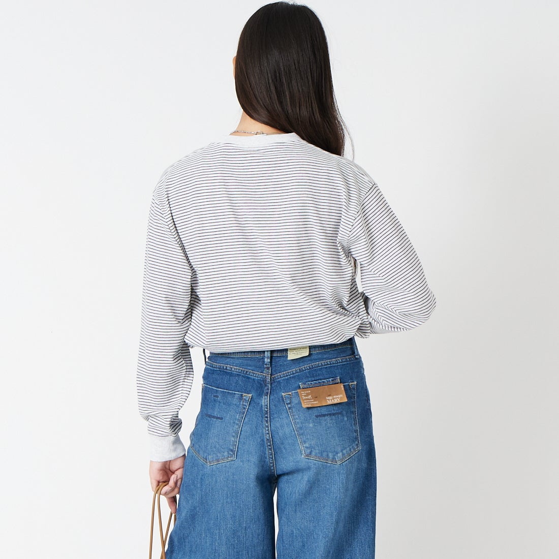 DANTON [ダントン] ボーダー ロングスリーブTシャツ [DT-C0269TCB] H.WH/CHARC &&モデル身長：162cm 着用サイズ：XS&&