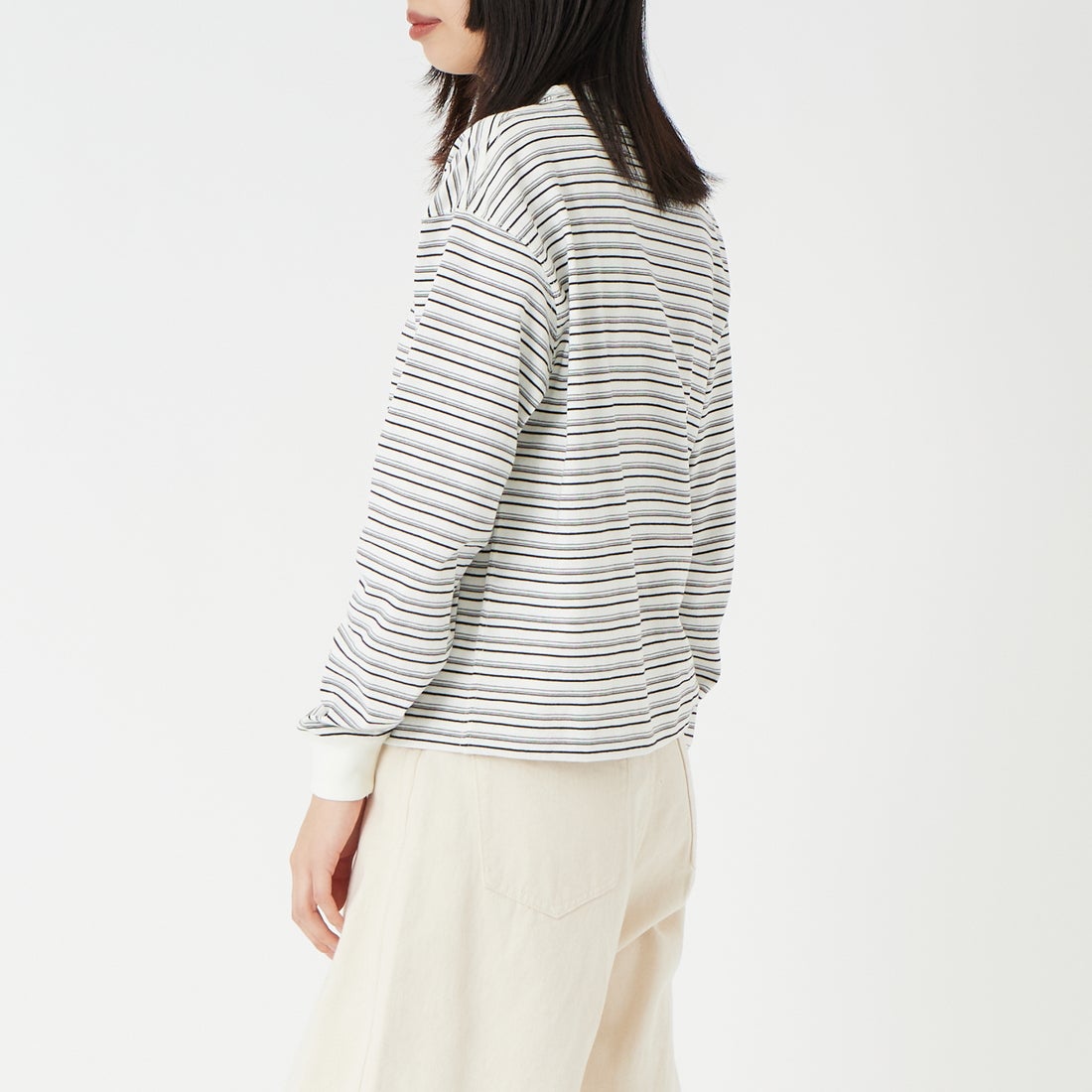 DANTON [ダントン] ボーダー ロングスリーブTシャツ [DT-C0269TCB] ECR/BLK ML &&モデル身長：162cm 着用サイズ：XS&&