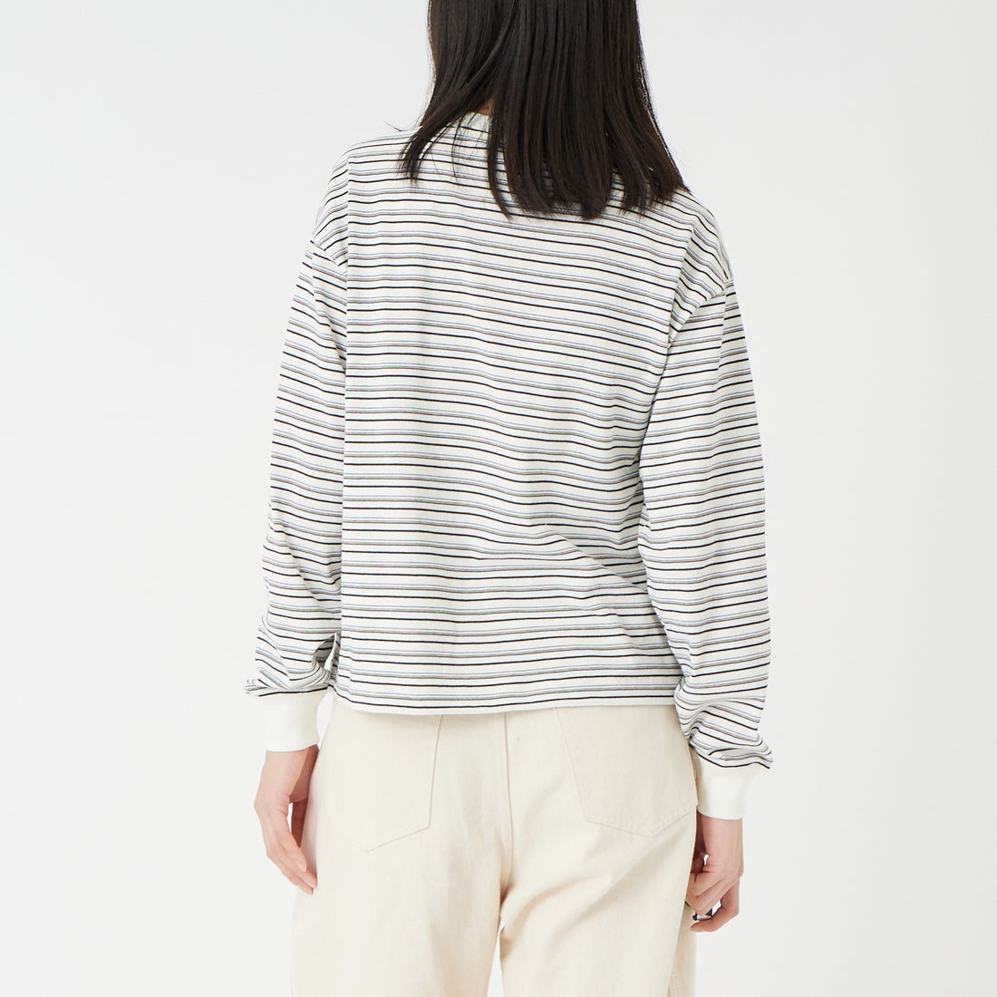 DANTON [ダントン] ボーダー ロングスリーブTシャツ [DT-C0269TCB] ECR/BLK ML &&モデル身長：162cm 着用サイズ：XS&&